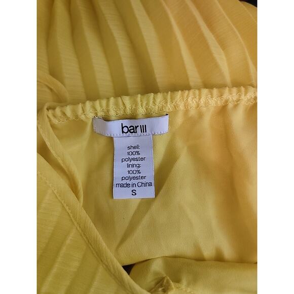 Bar III Dress Sz Small Pleated Yellow Sleeveless Spaghetti Straps Adjustable - Picture 5 of 5